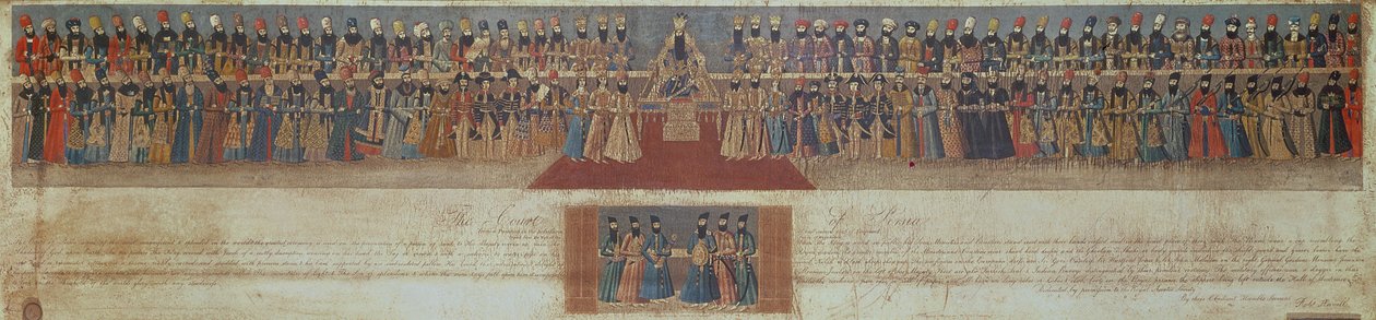 La Cour de Fath Ali, Shah de Perse, vers 1799, avec des ambassadeurs étrangers dont Sir Harford Jones et Sir John Malcolm (1769-1833) - Robert the Younger Havell