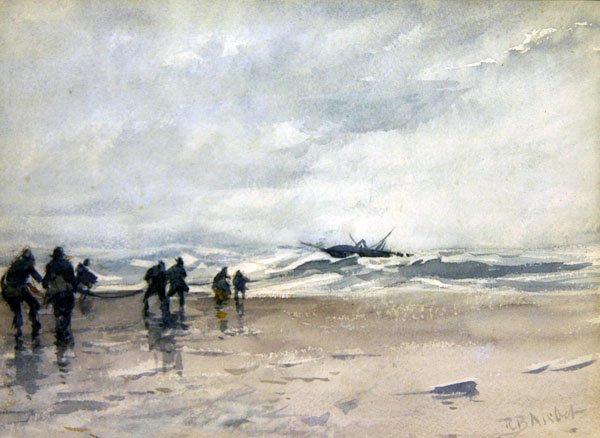 Pêcheurs tirant un bateau de pêche en détresse - Robert Buchan Nisbet