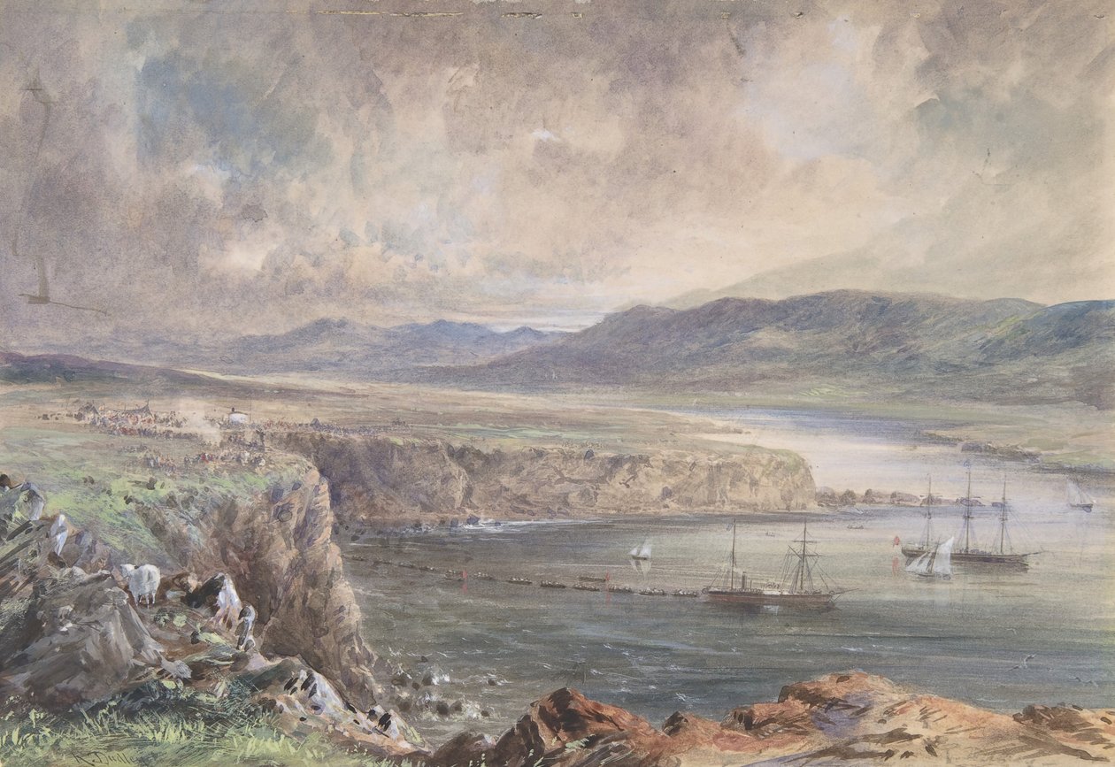Baie de Foilhummerum, Valentia, vue depuis le fort Cromwell : Le Caroline et les bateaux - Robert Charles Dudley