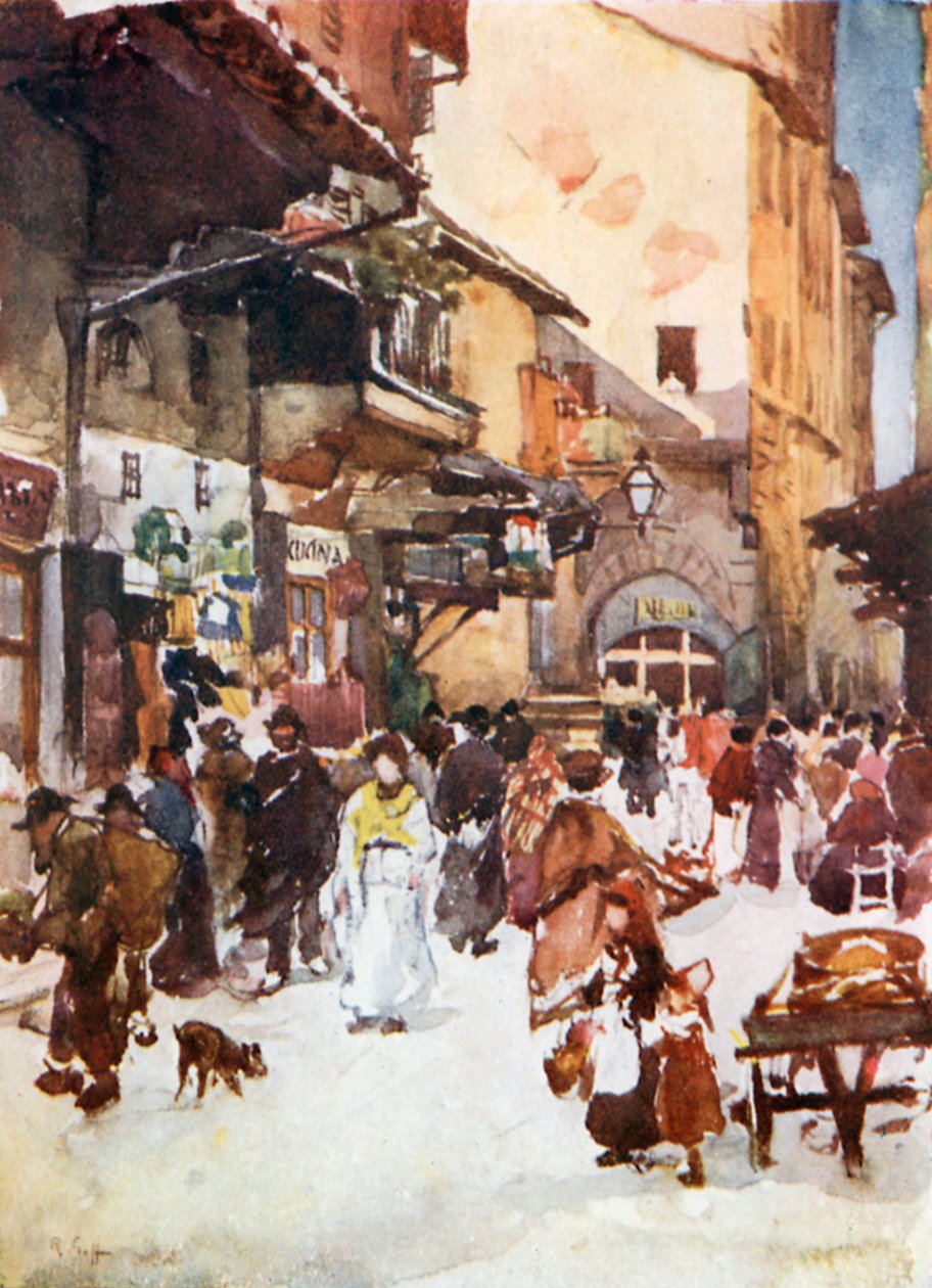Étude au Mercato Vecchio en 1884, avant la destruction du Ghetto (lithographie couleur) - Robert Charles Goff