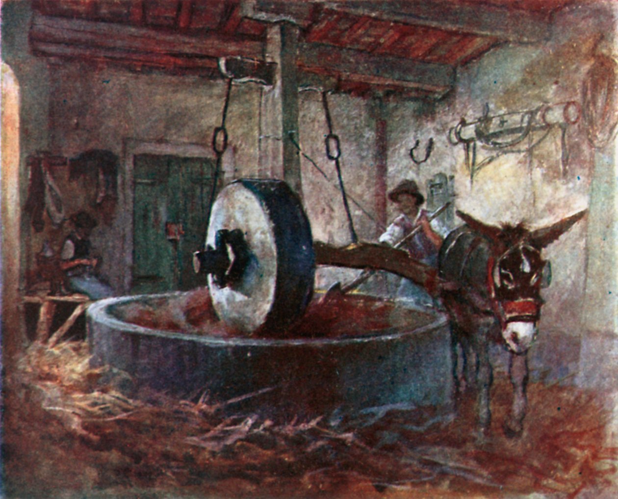 Presse à huile toscane (lithographie couleur) - Robert Charles Goff