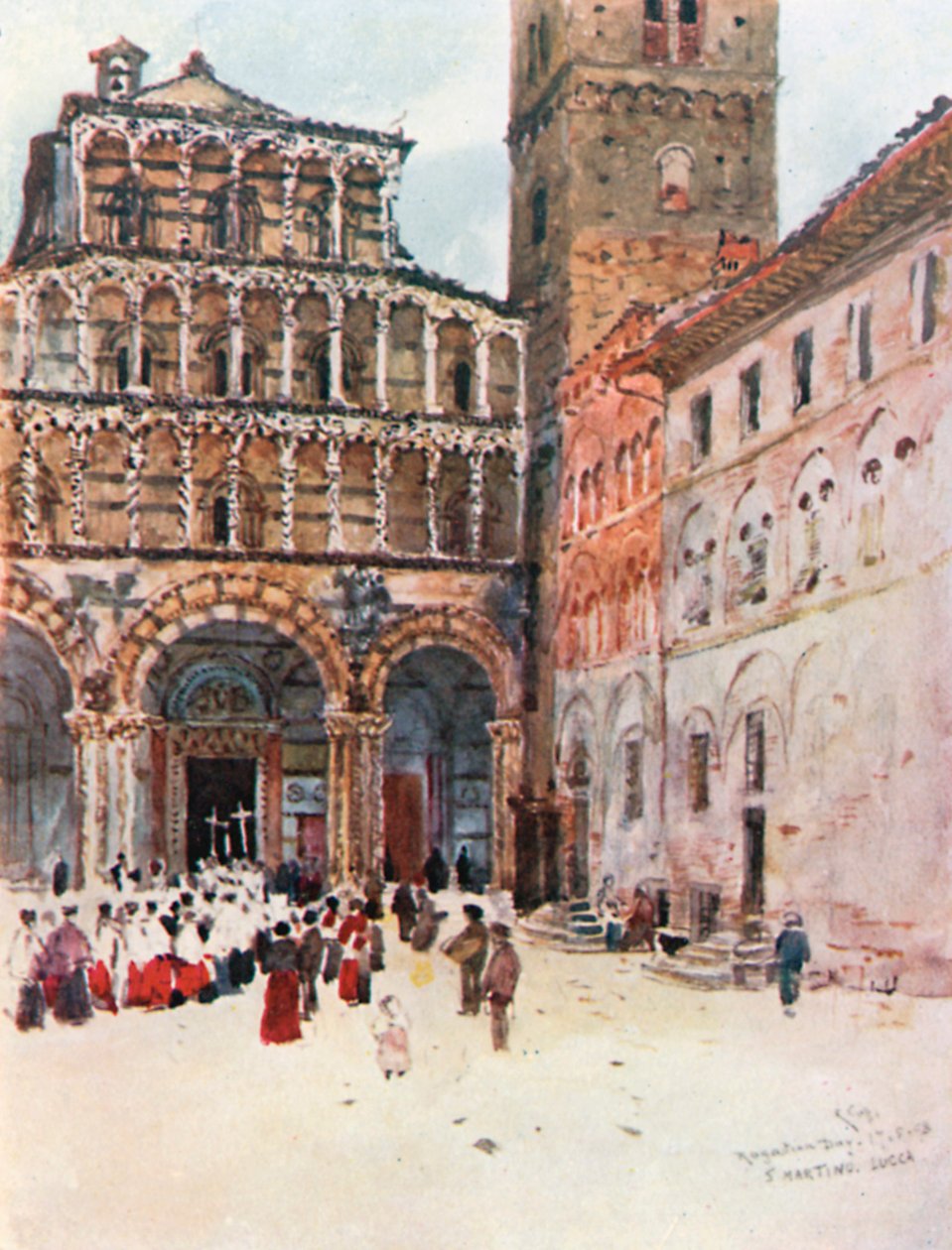 Façade ouest de la cathédrale San Martino Lucca (lithographie couleur) - Robert Charles Goff