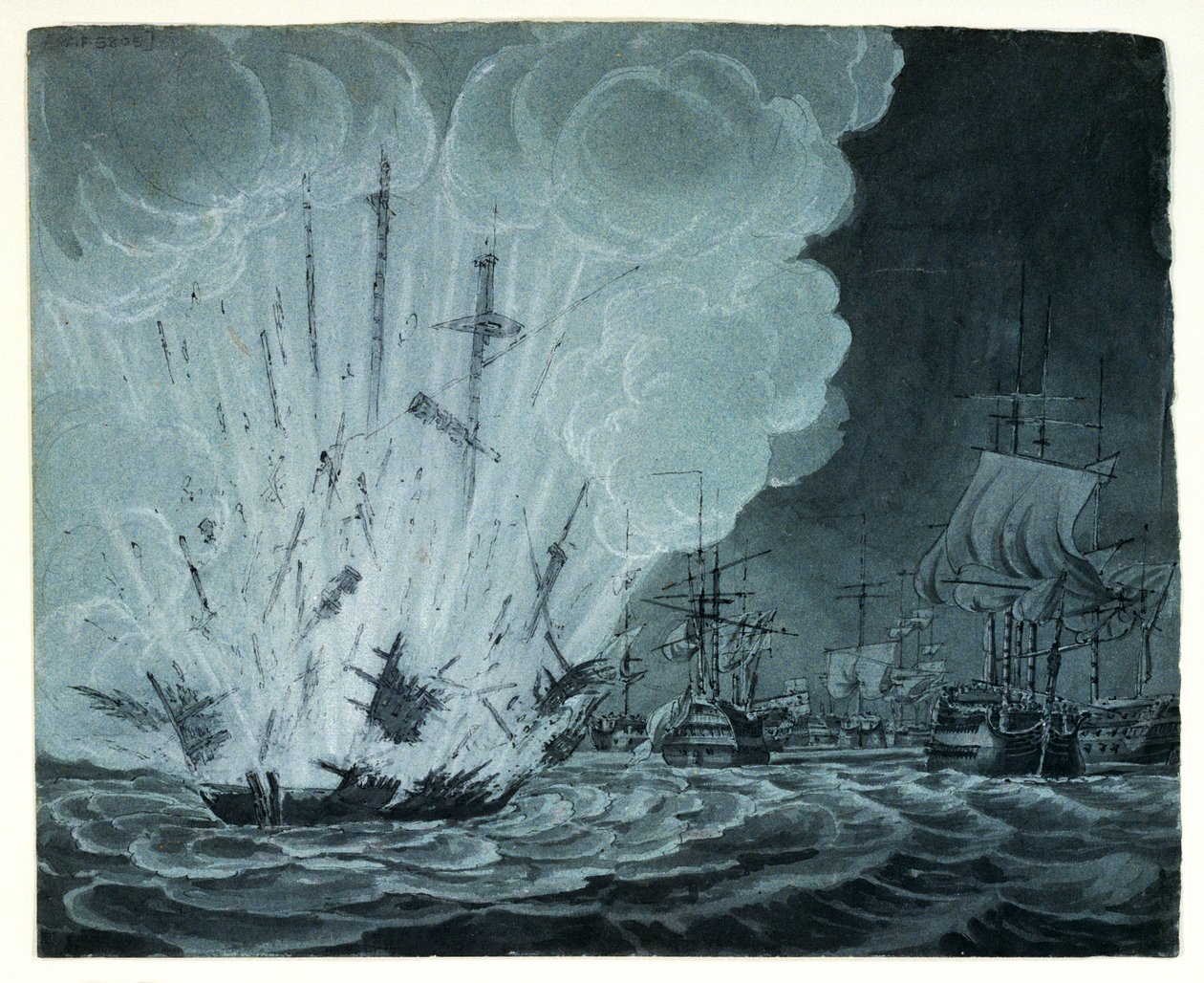 Navire explosant lors de la bataille du Nil - Robert Cleveley