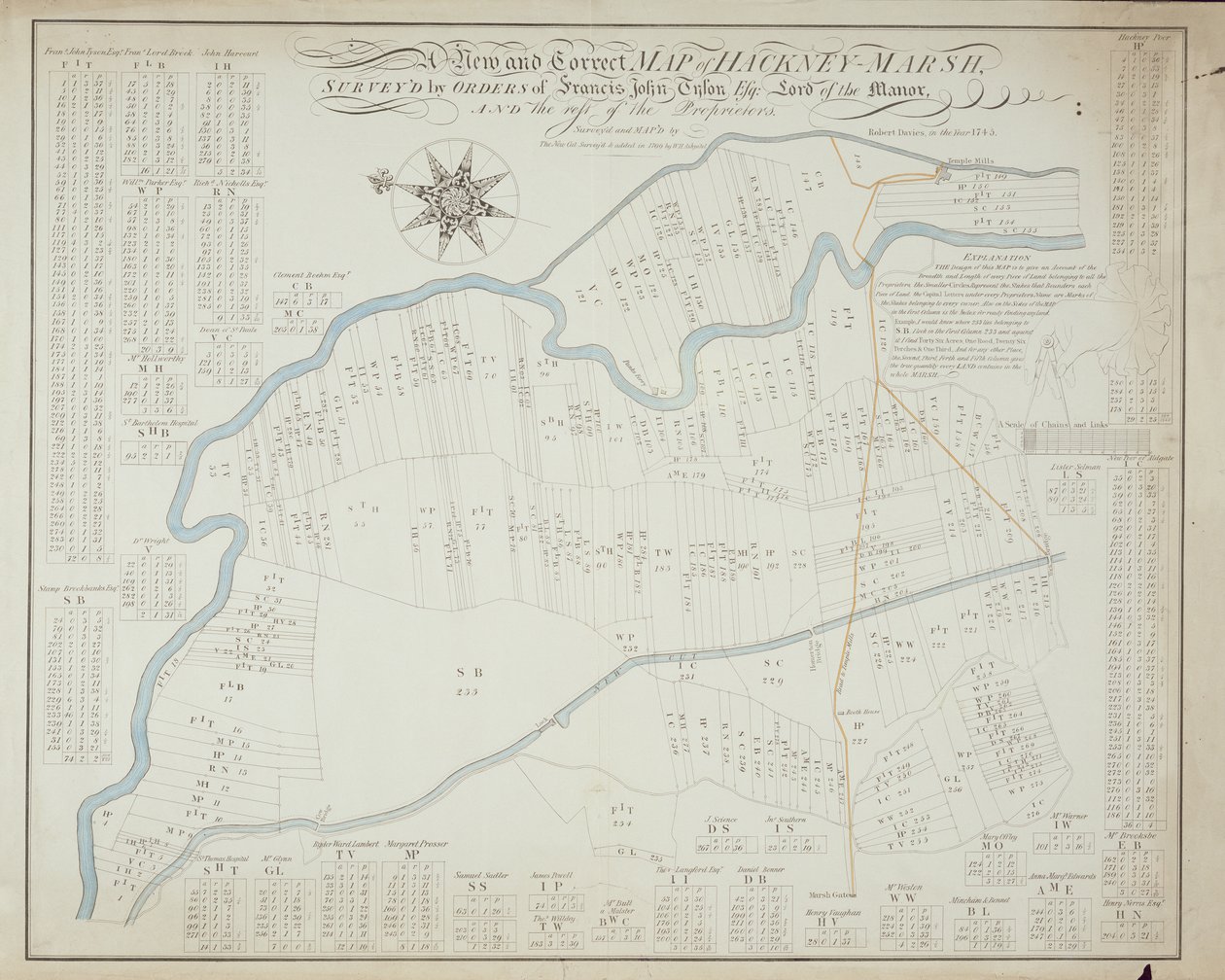 Nouvelle et correcte carte de Hackney Marsh, 1745 - Robert Davies