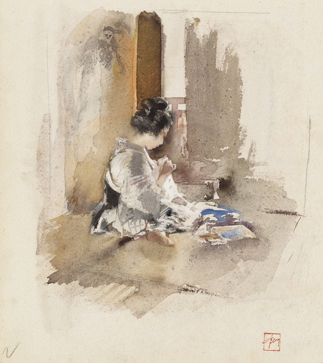 Fille japonaise cousant, 1890 - Robert Frederick Blum