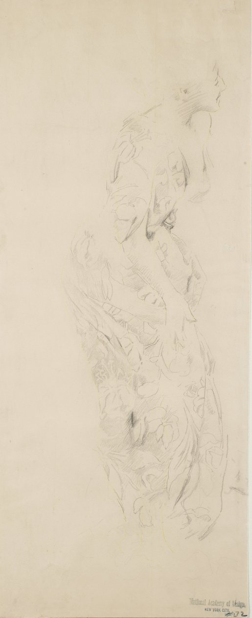 Esquisse de femme en robe à fleurs, possiblement pour la fresque Moods to Music - Robert Frederick Blum