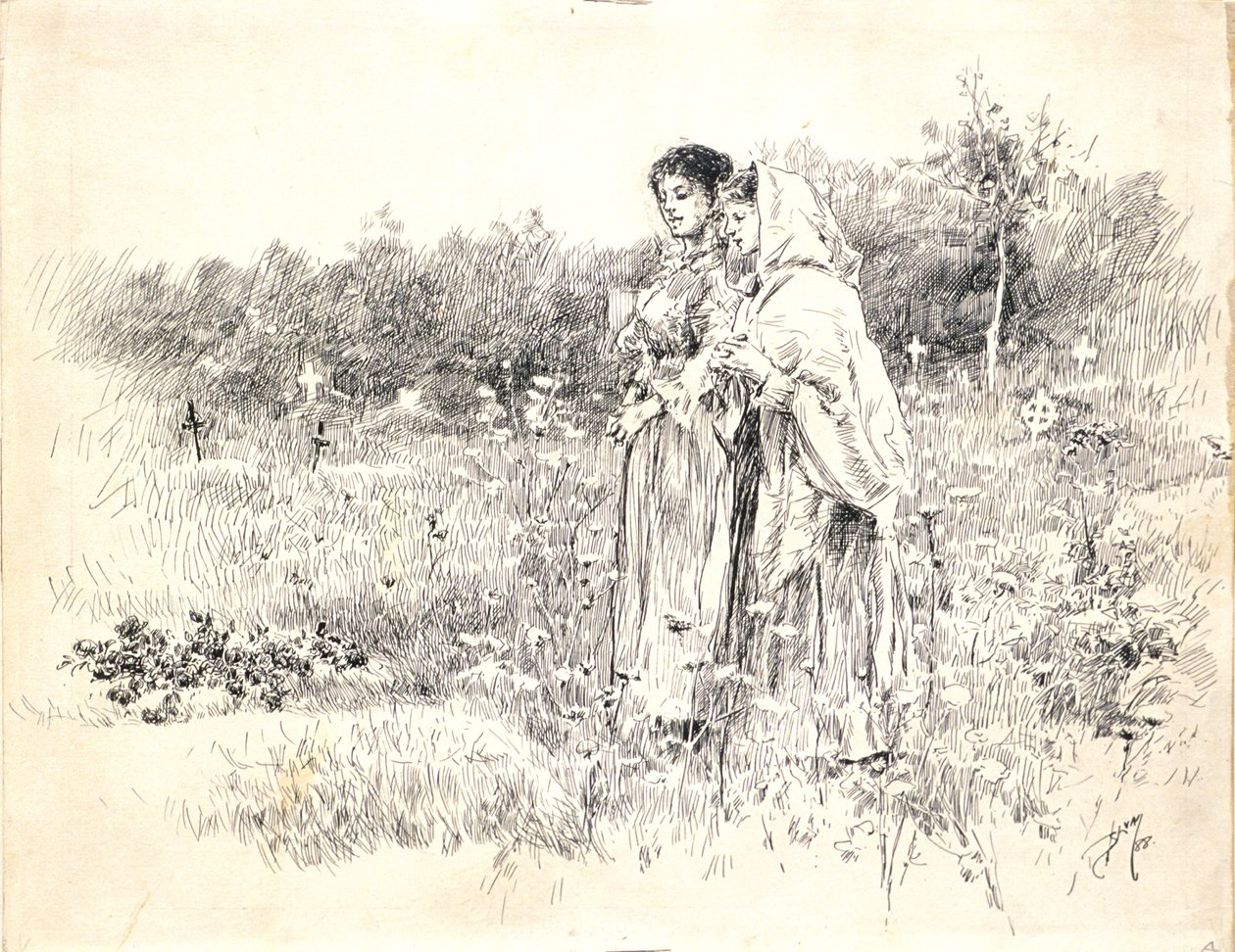 Deux jeunes filles debout devant une tombe - Robert Frederick Blum