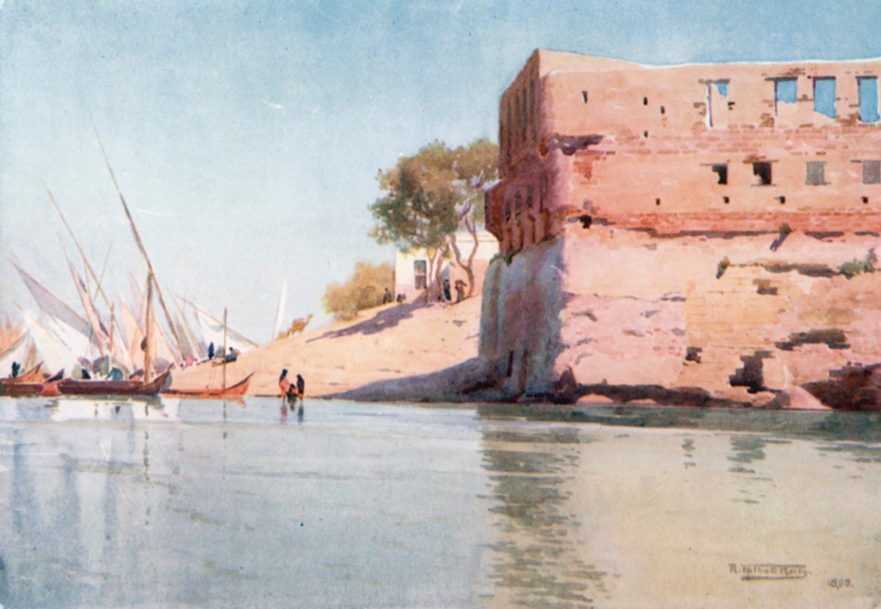 Un palais en ruine à Mit Gamr (lithographie couleur) - Robert George Talbot Kelly