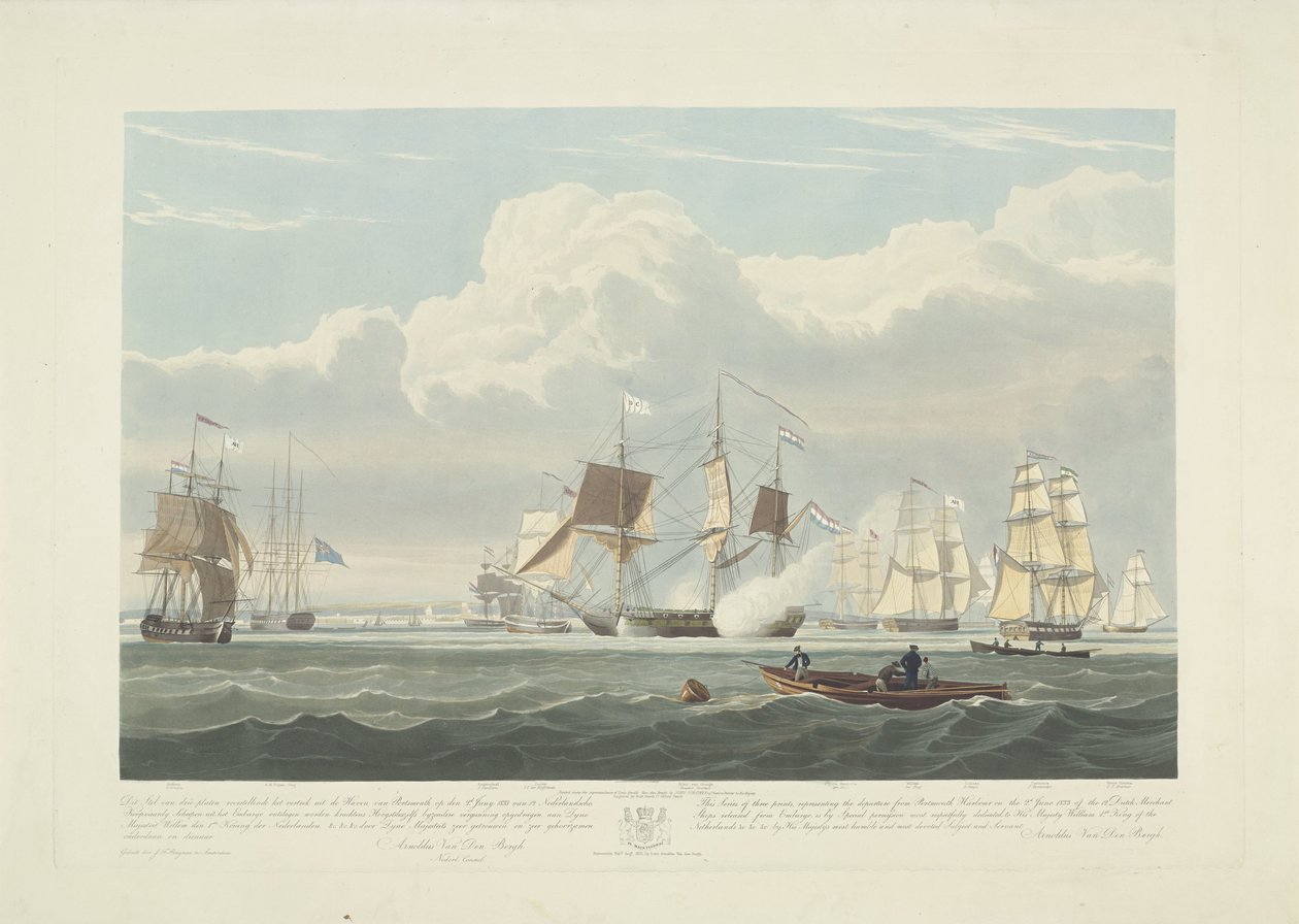 Départ de douze navires marchands néerlandais du port de Portsmouth, 1833 (plaque 3) - Robert Havell (II)