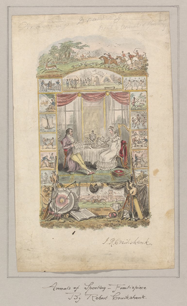 Conception pour la page de titre des Annales du sport et de la gazette de fantaisie, Volume 1 - Robert Isaac Cruikshank