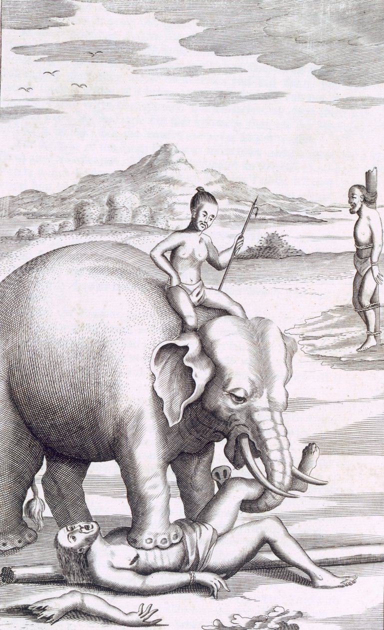 Une exécution par un éléphant, pub. 1681 - Robert Knox