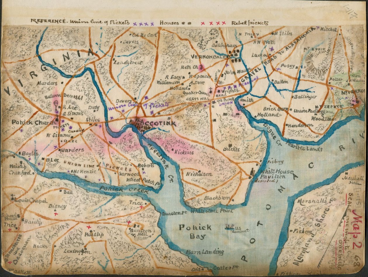 (Carte du cours inférieur du Potomac montrant les lignes de piquetage, janvier 1862) LOC gvhs01.vhs00059 - Robert Knox Sneden