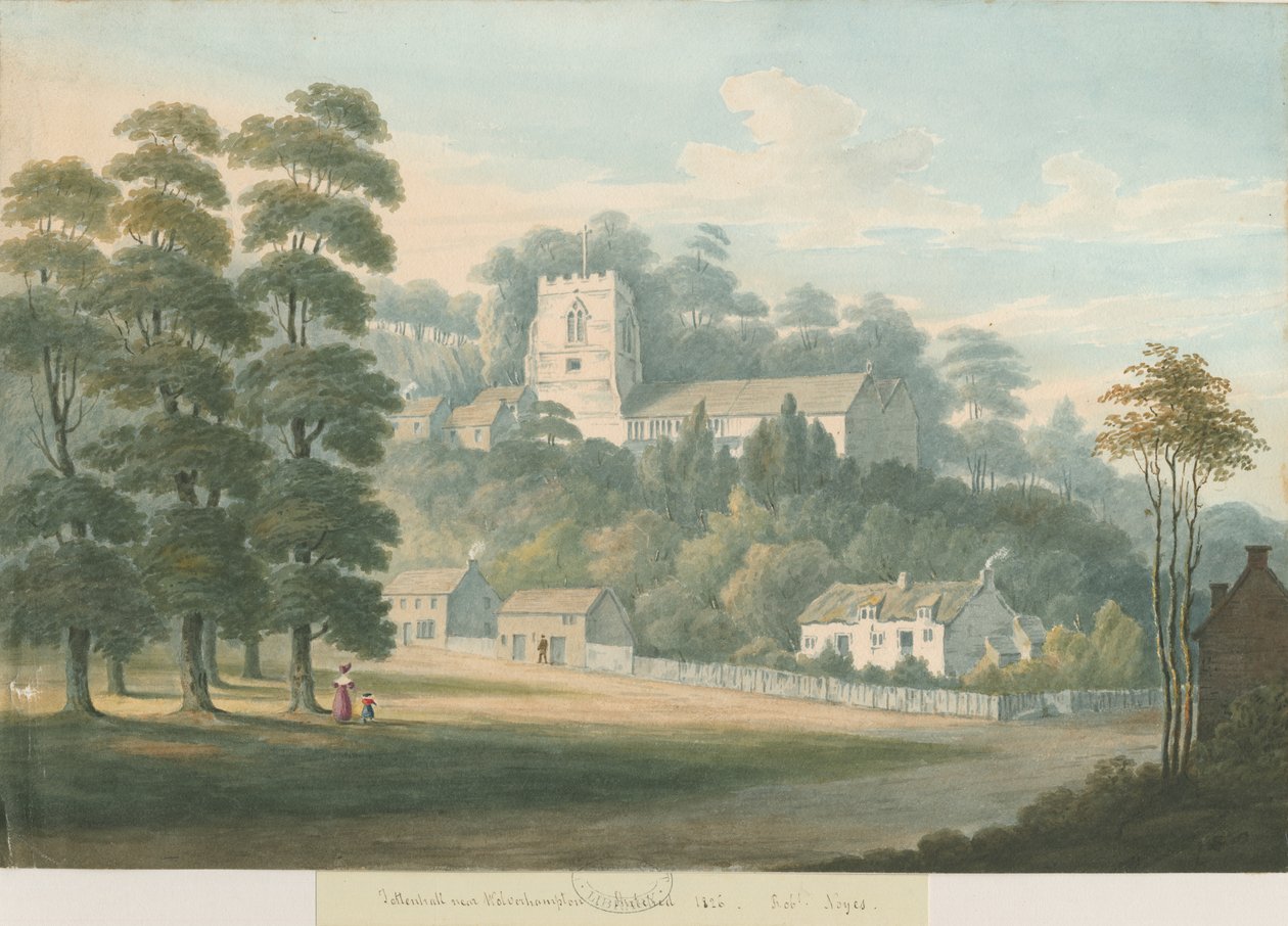 Église et village de Tettenhall: aquarelle, 1826 - Robert Noyes