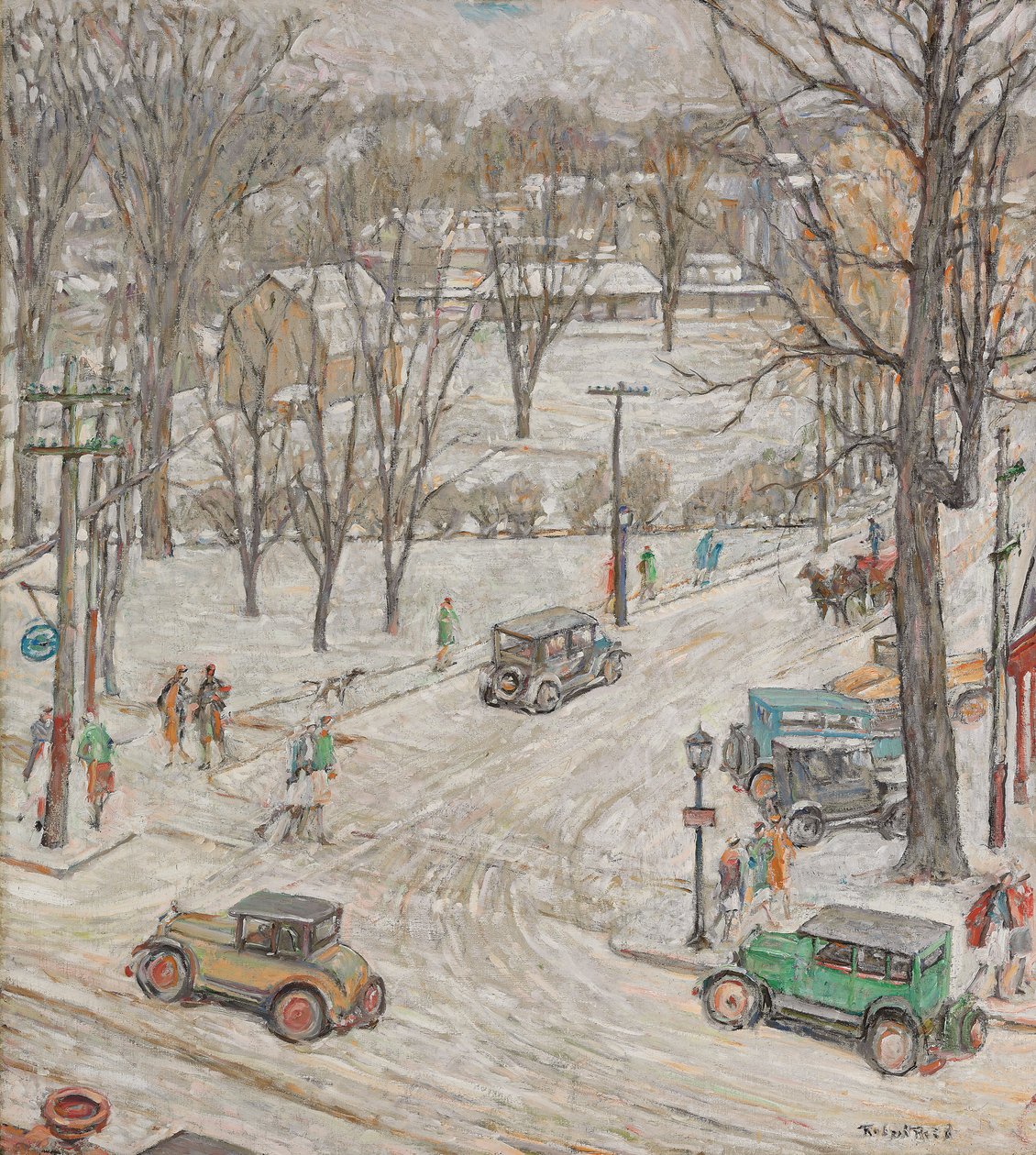 Scène de rue en hiver - Robert Reid