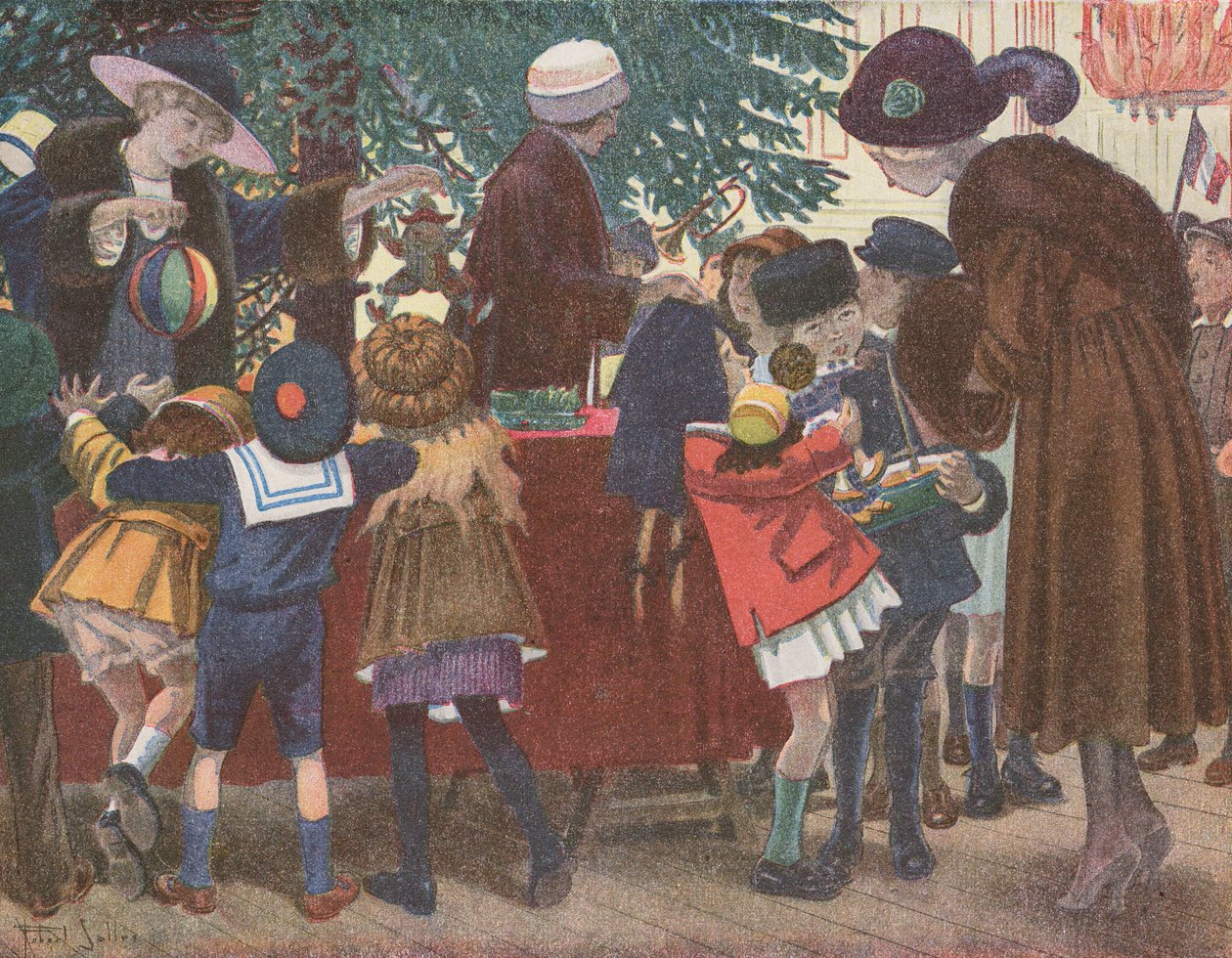 Enfants à un stand de jouets (lithographie couleur) - Robert Salles