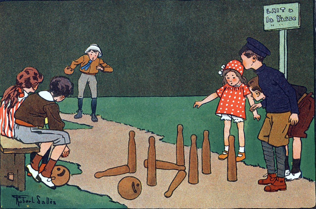 La piste de bowling. Gravure dans « Que jouons-nous ? » par E. Weber avec des dessins aquarellés de Robert Salles (1871-1929). Librairie Garnier Frères, Paris - Robert Salles