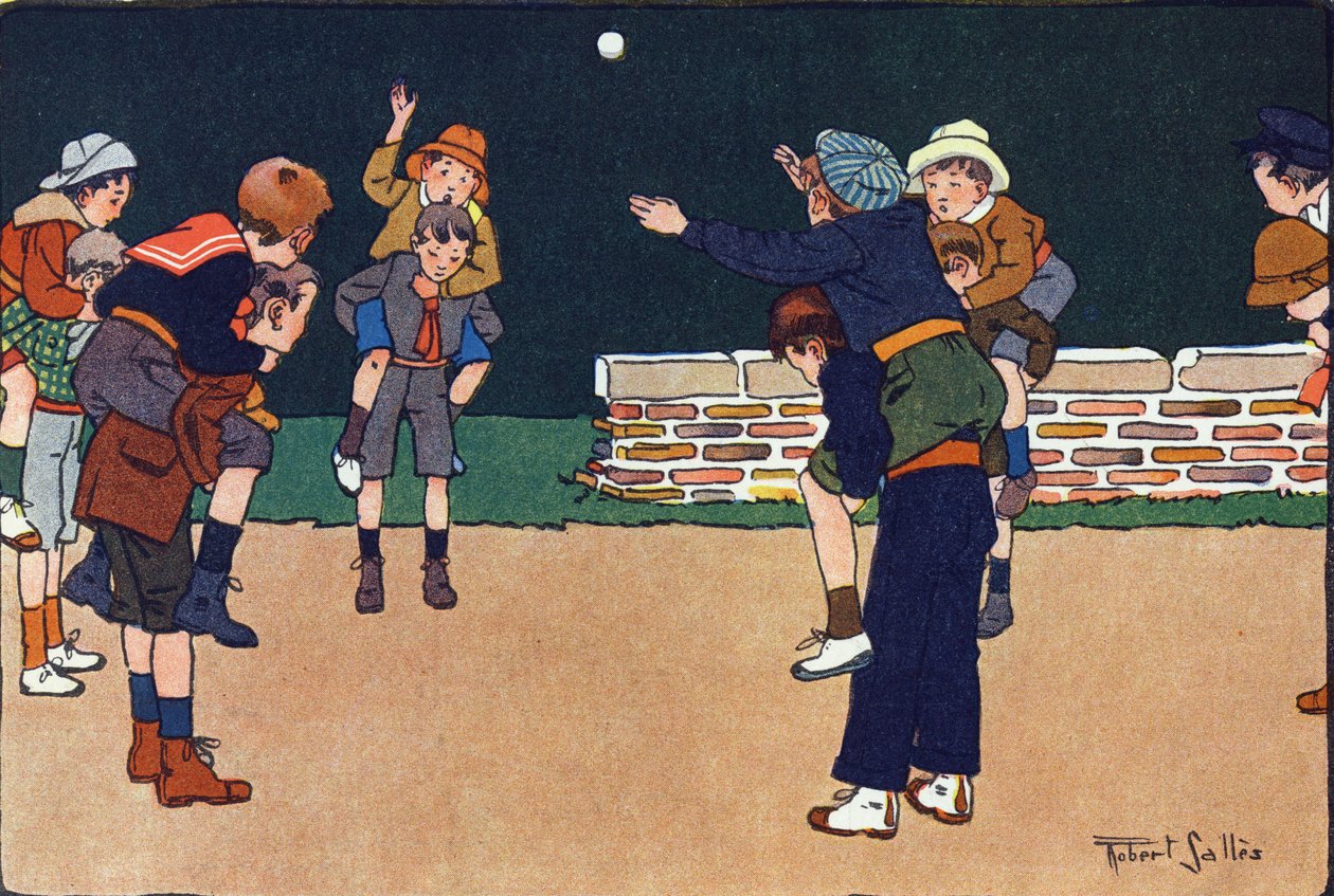 La balle cavalière. Gravure dans « À quoi jouons-nous ? » par E. Weber avec des dessins aquarellés de Robert Salles (1871-1929). Librairie Garnier Frères, Paris - Robert Salles
