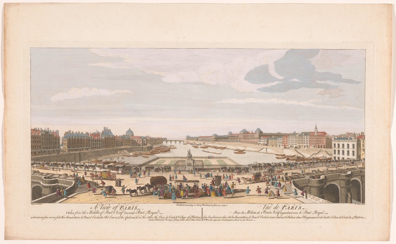 Vue du Pont Neuf sur la Seine à Paris, en direction du Pont Royal (Parijs) - Robert Sayer