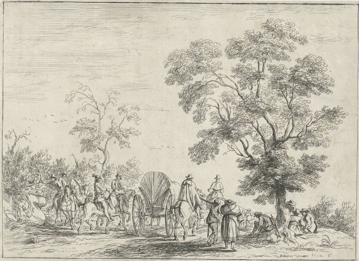 Chariot escorté par des cavaliers - Robert van den Hoecke