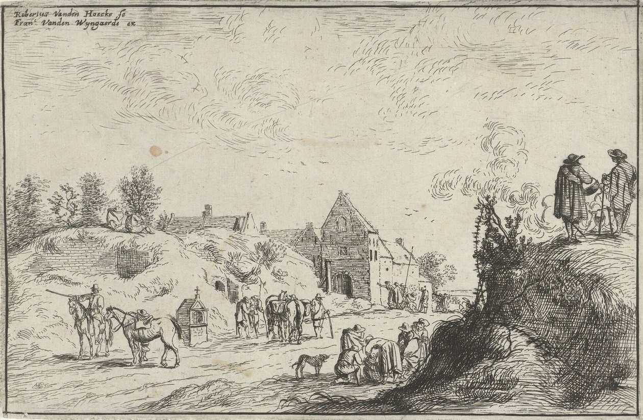 Nombreuses figures sur un chemin près d