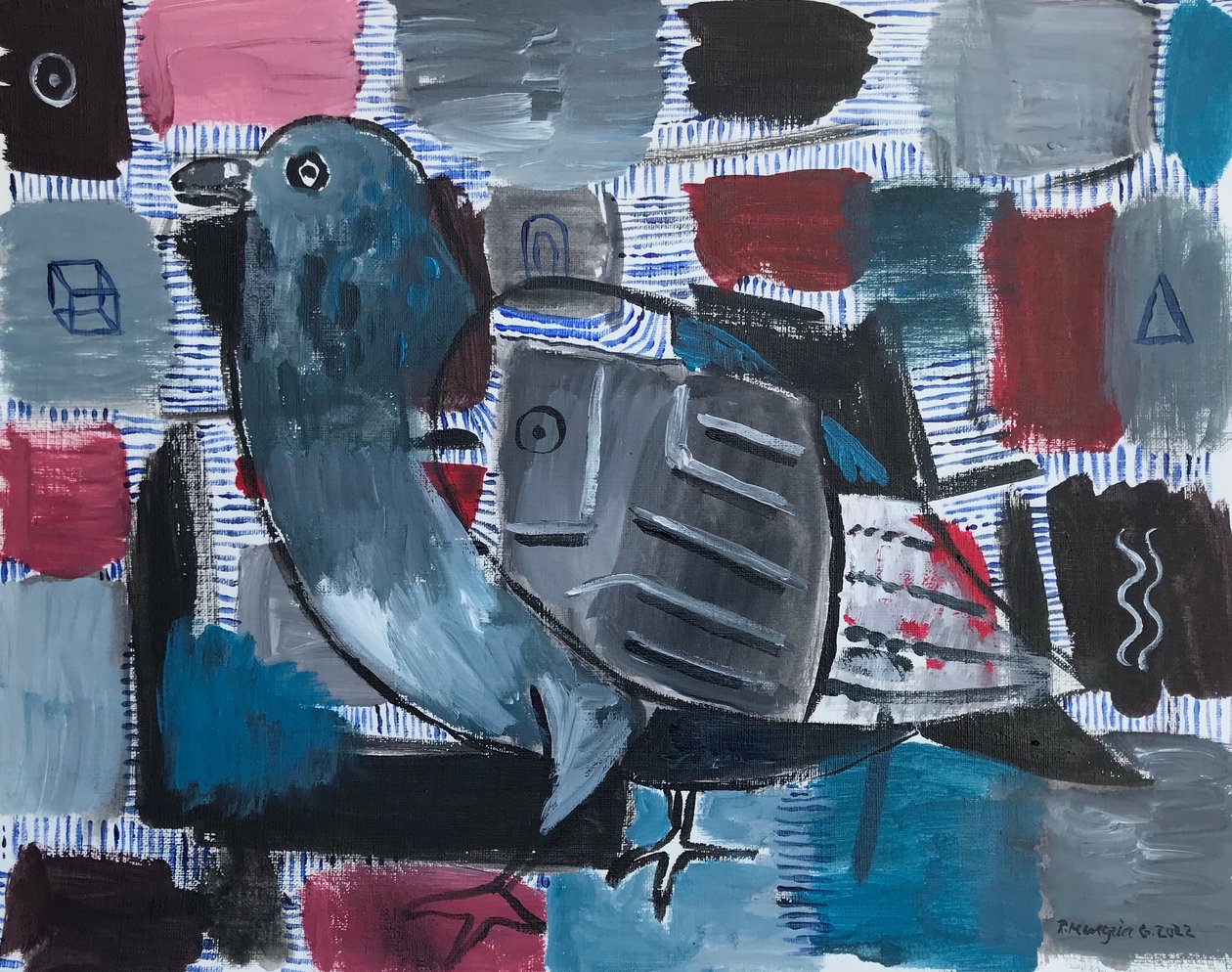 Pigeon Tales, c.2022 (acrylique sur papier) - Roberto Munguia