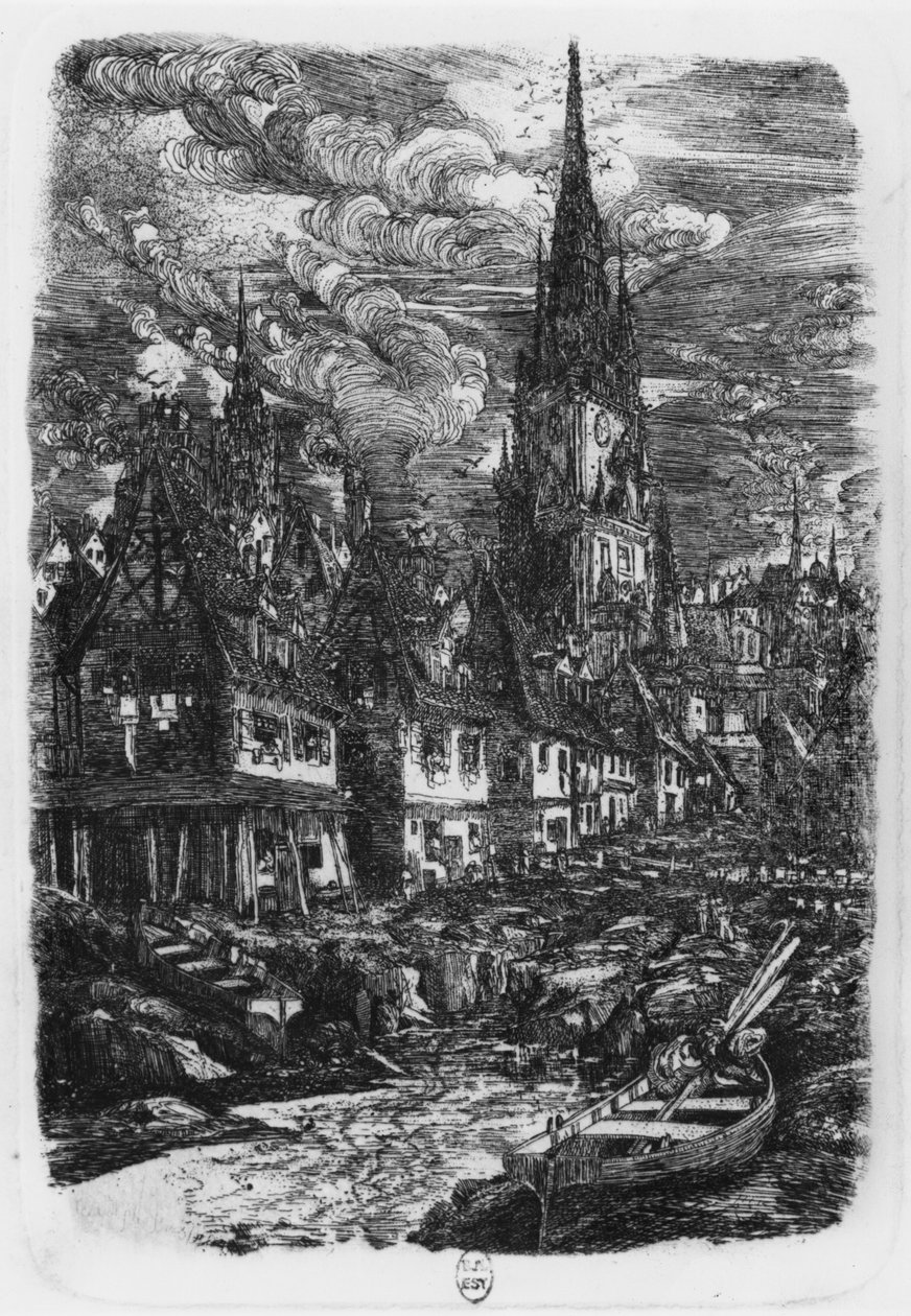 Port de pêche avec clocher pointu, 1860 - Rodolphe Bresdin