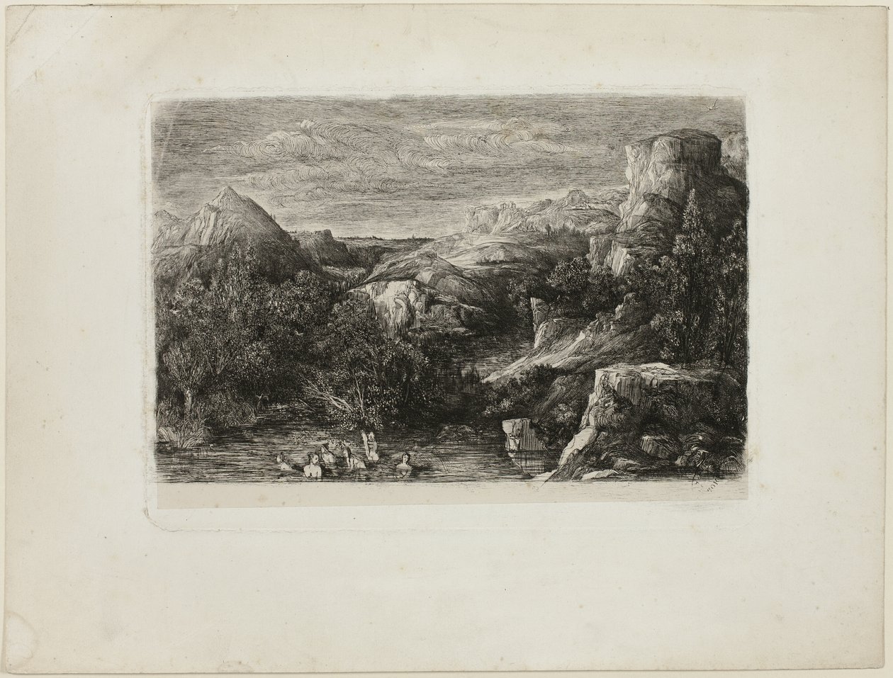 Baigneurs dans une piscine de montagne - Rodolphe Bresdin
