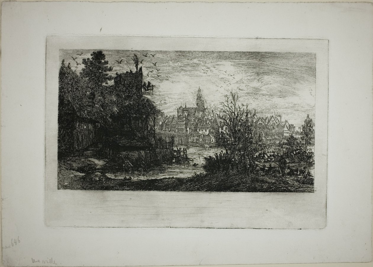 Ville avec pont en pierre - Rodolphe Bresdin