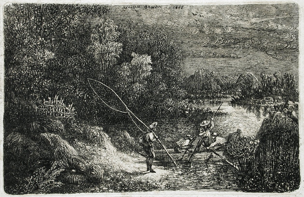 Pêcheur dans un paysage fantastique - Rodolphe Bresdin