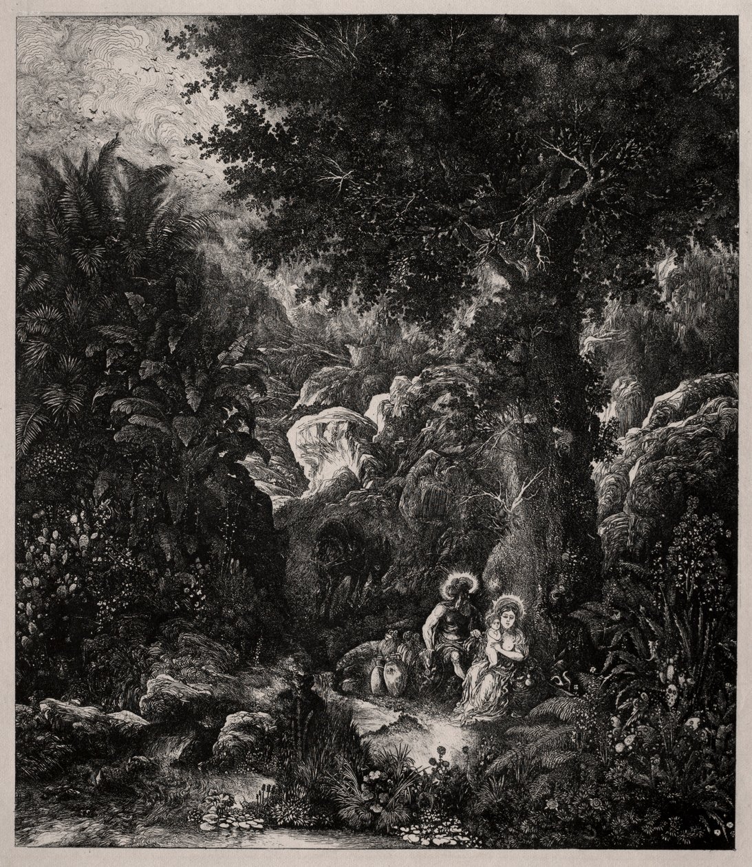 Repos pendant la fuite en Égypte avec un âne sellé - Rodolphe Bresdin