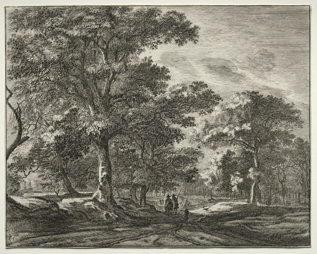 Six vues dans le bois de La Haye : Deux Hommes Précédés par un Chasseur - Roelant Roghman