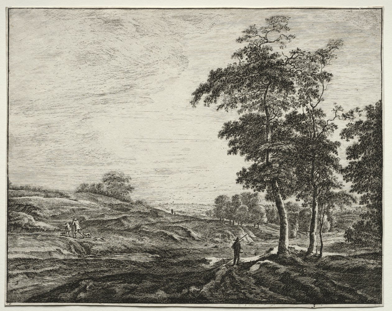 Six vues dans le bois de La Haye : Planche 3, Paysan vu de dos - Roelant Roghman