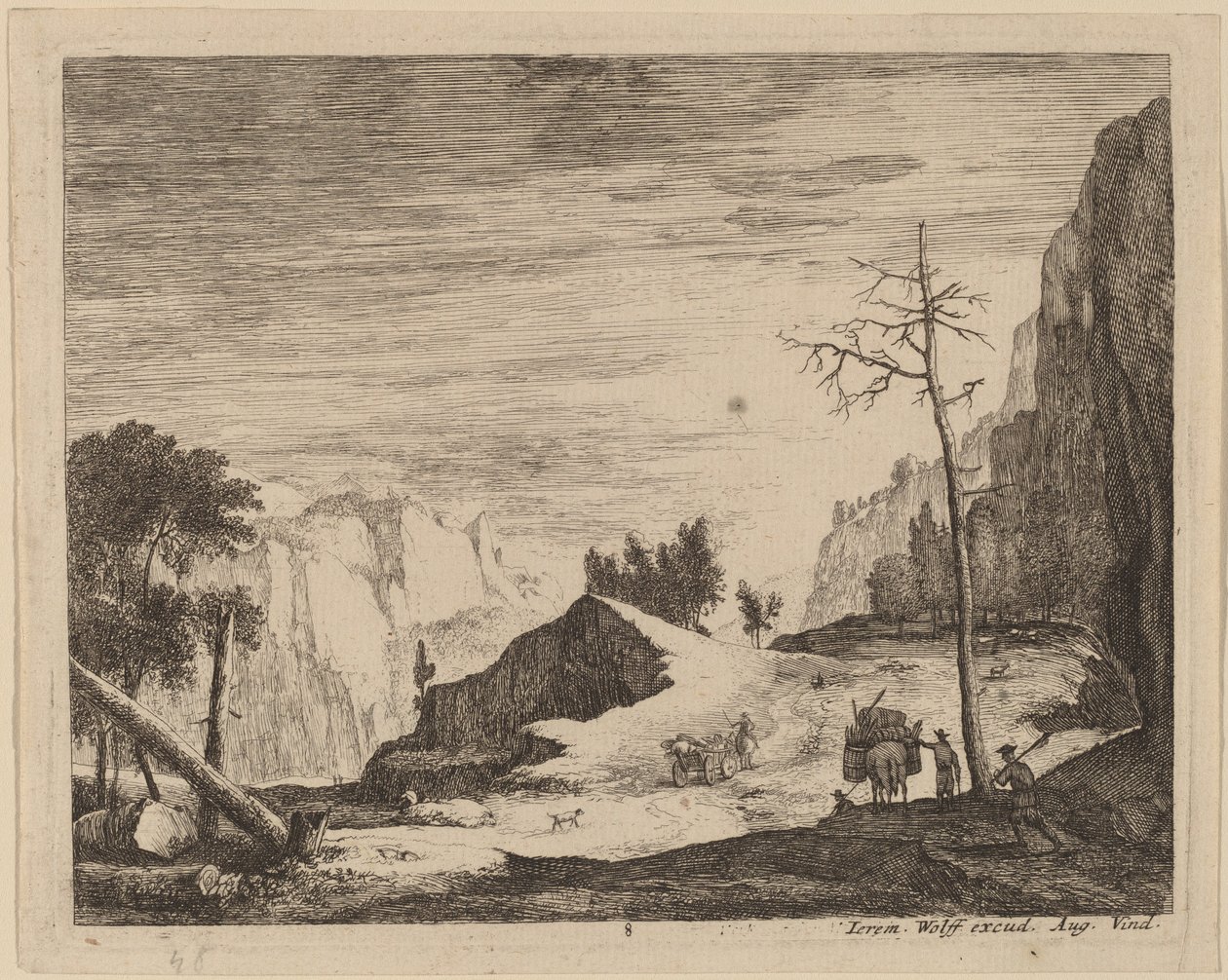 Paysage montagneux avec une charrette: pl.8 - Roelant Roghman and Melchior Küsel