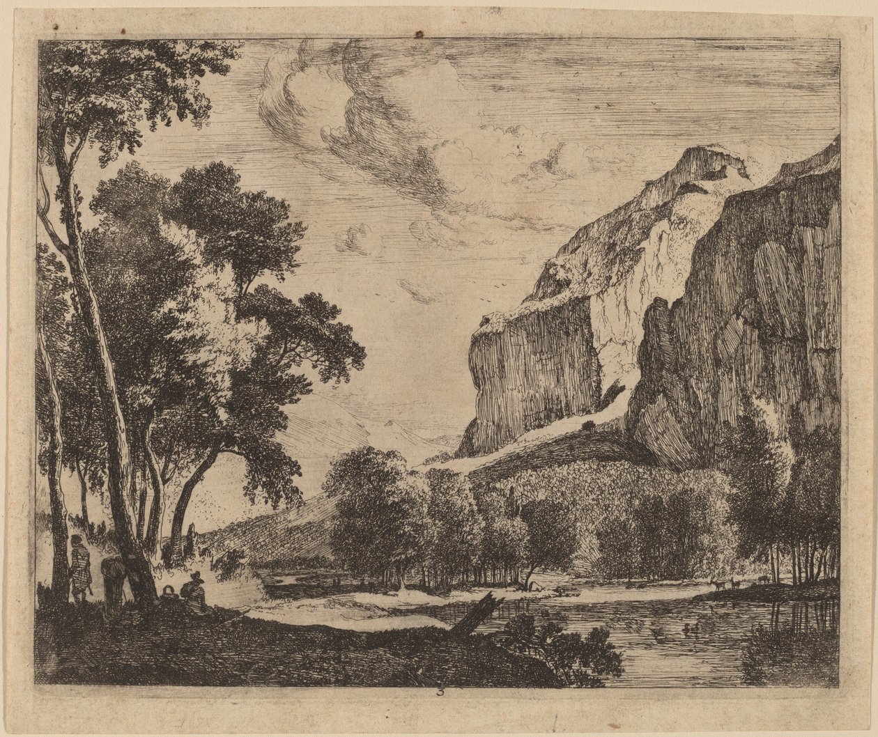 Paysage fluvial avec rochers à droite : pl.3 - Roelant Roghman and Melchior Küsel