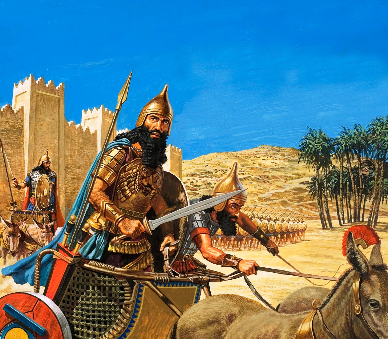 Le roi Hammourabi part en guerre, son char étant tiré par des ânes d