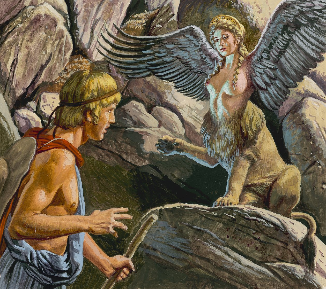 Œdipe rencontrant le Sphinx (gouache sur papier) - Roger Payne