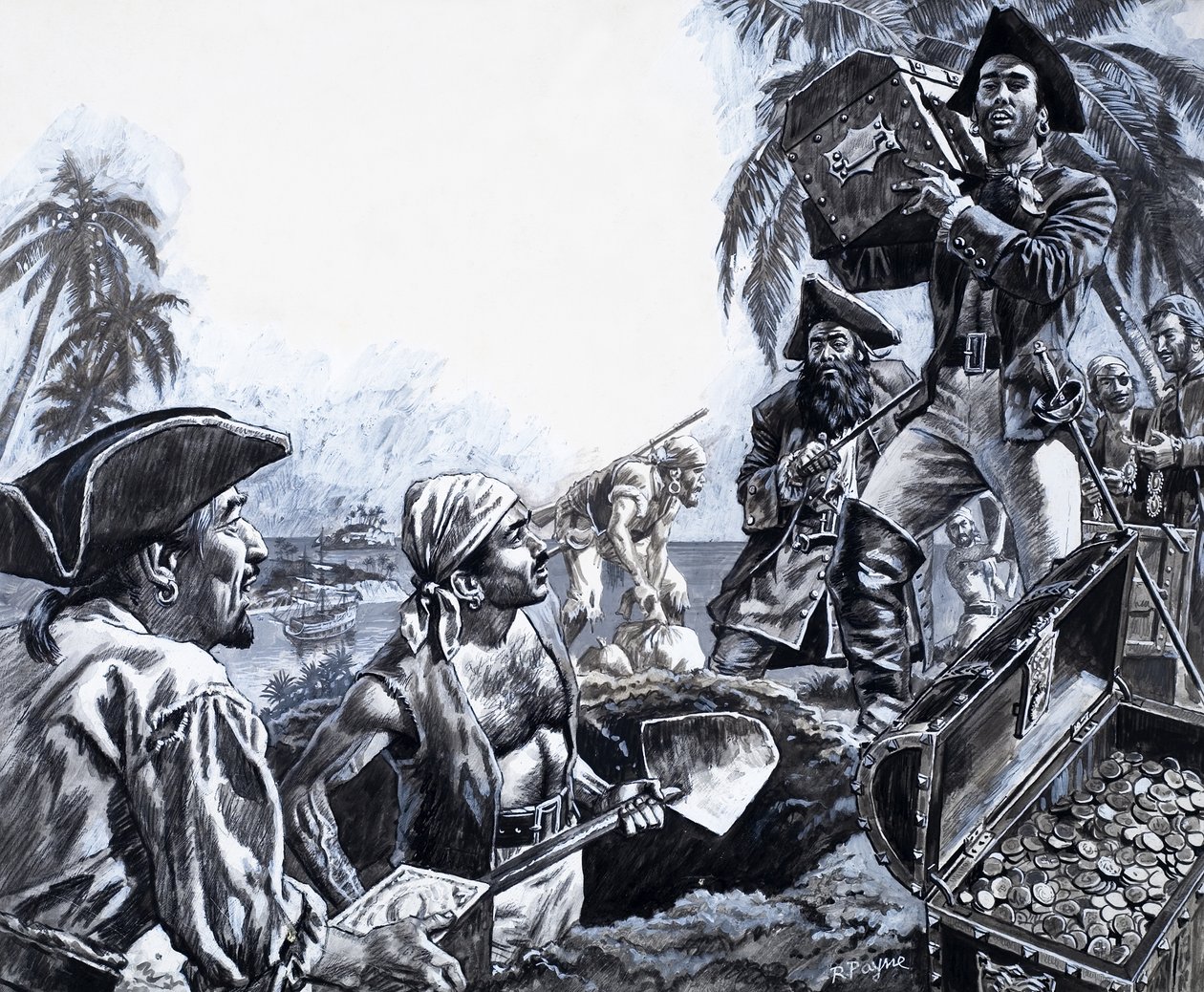 Pirate Gold, tiré de "The Treasure Hunters" (gouache sur papier) - Roger Payne