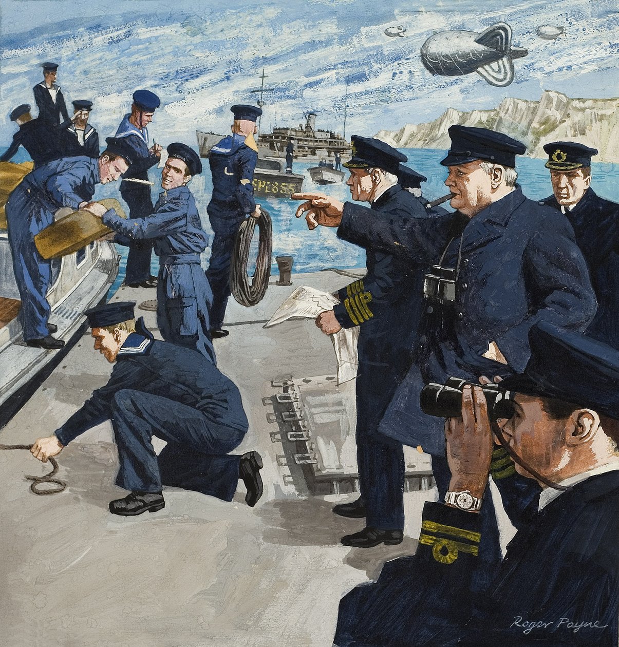 Winston Churchill (1874-1965) en scène navale (gouache sur papier) - Roger Payne