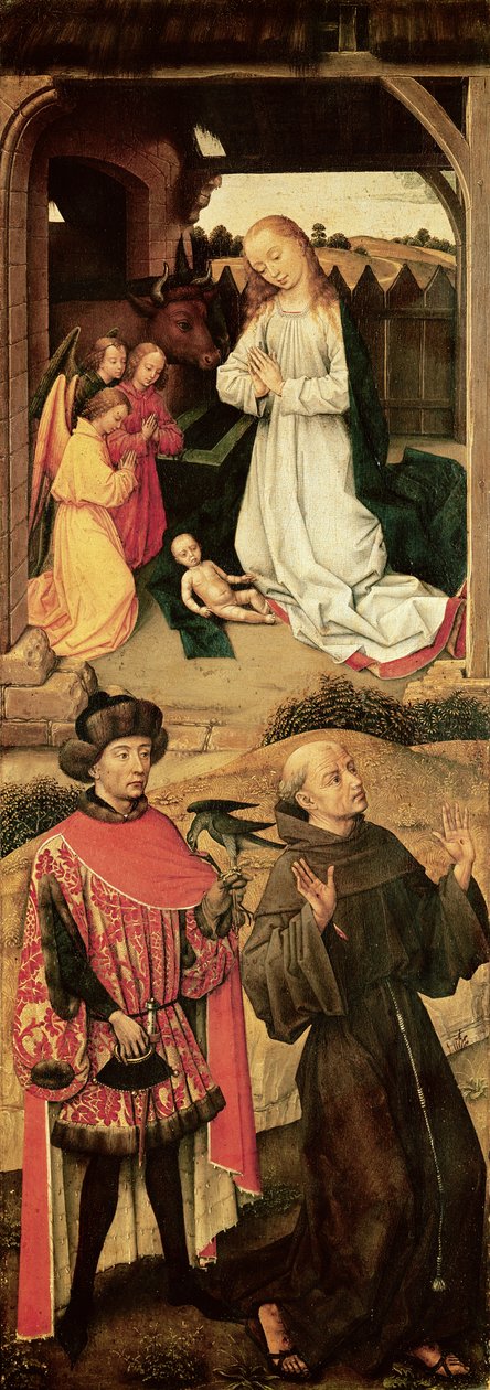 Triptyque du Calvaire (panneau de gauche, la Nativité en haut, Saint François d
