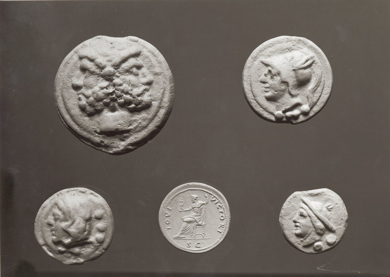 Cinq pièces représentant Janus, Jupiter, Mercure et Minerve, 753 av. J.-C.-476 apr. J.-C. - Roman