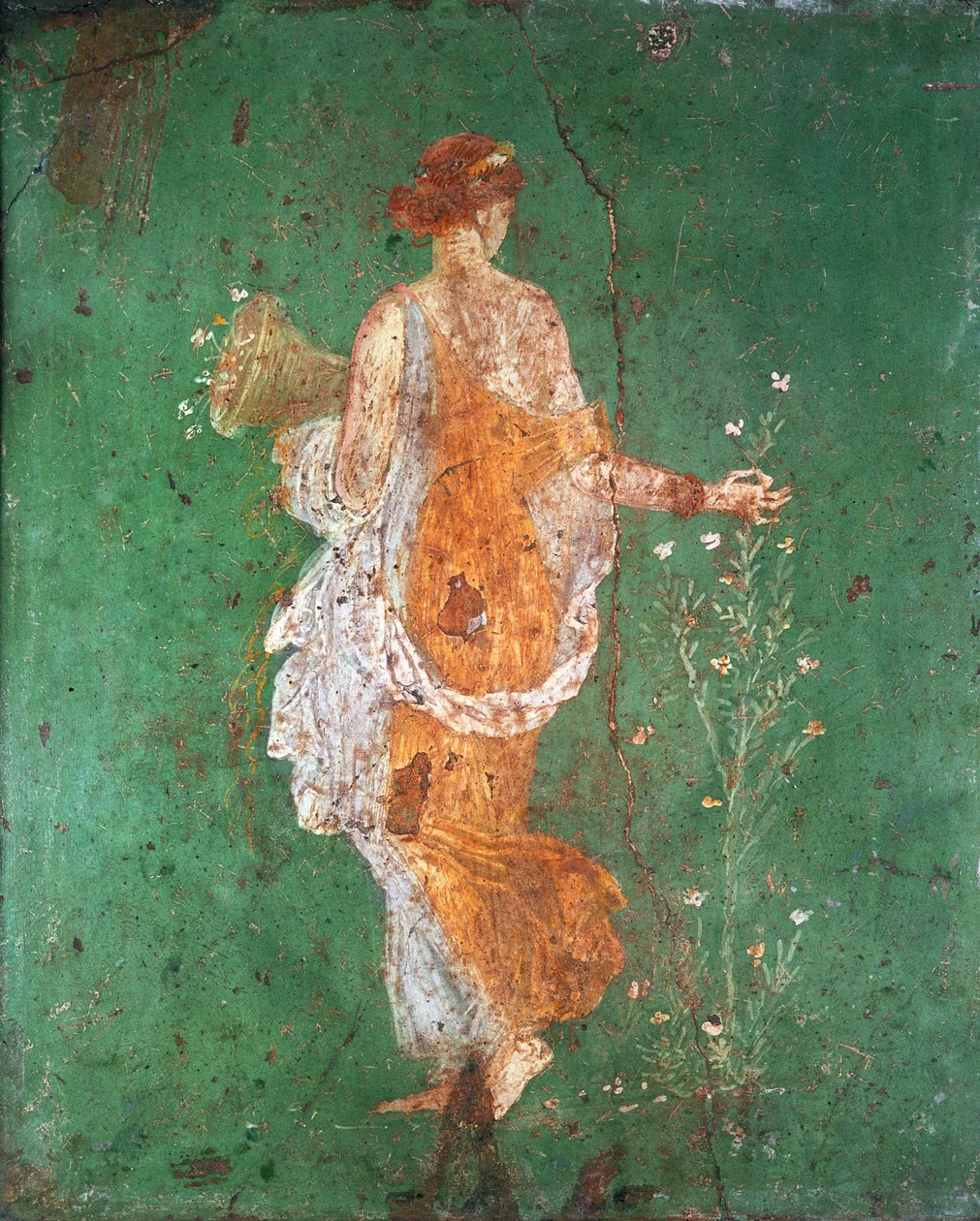 Printemps, jeune fille cueillant des fleurs, de la villa de Varano à Stabies, c.15 av. J.-C.-60 apr. J.-C. - Roman