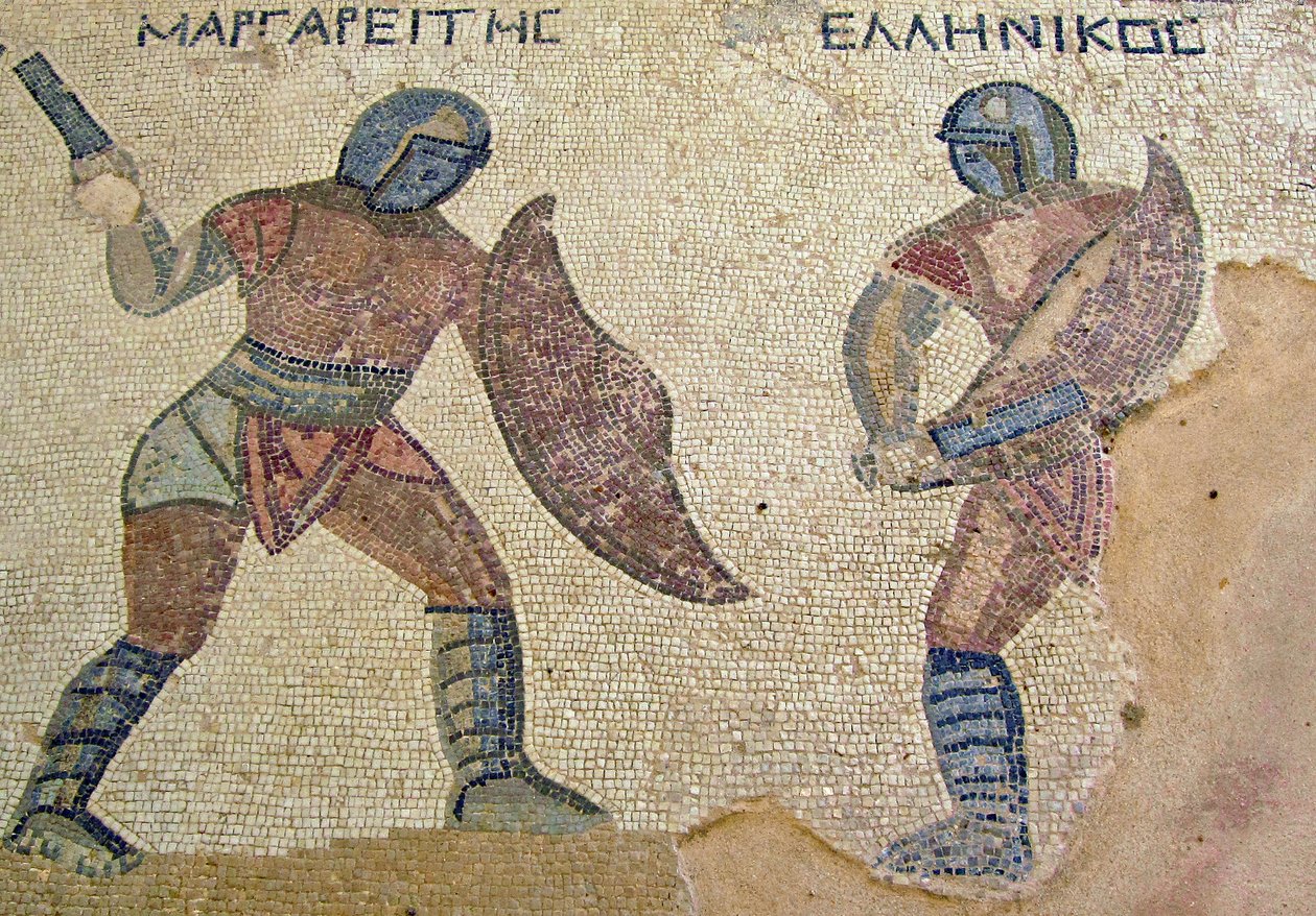 Un combat entre deux gladiateurs, Maison des Gladiateurs, Kourion, Chypre (mosaïque) - Roman