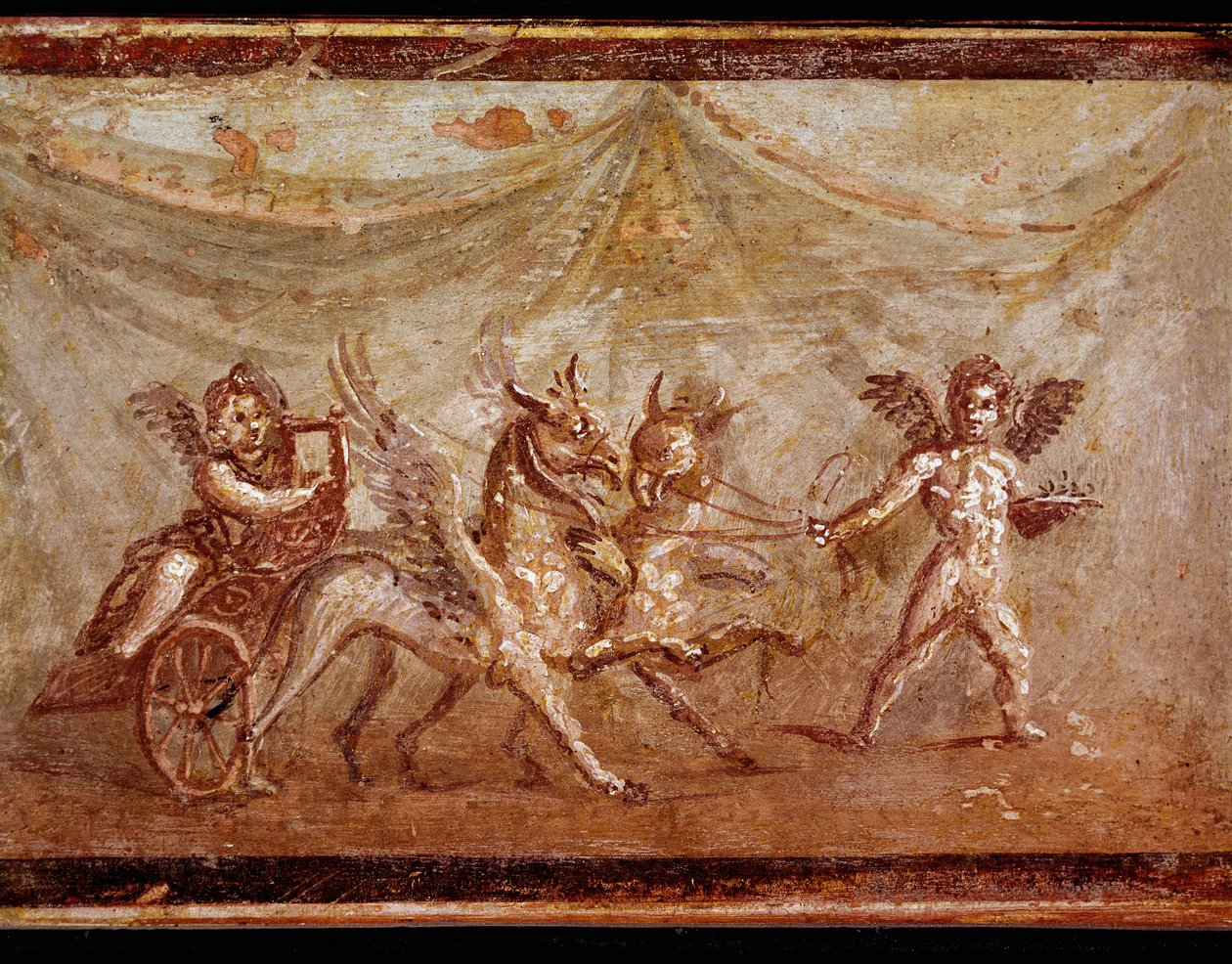 Cupidons jouant avec des hippogriffes (fresque) - Roman