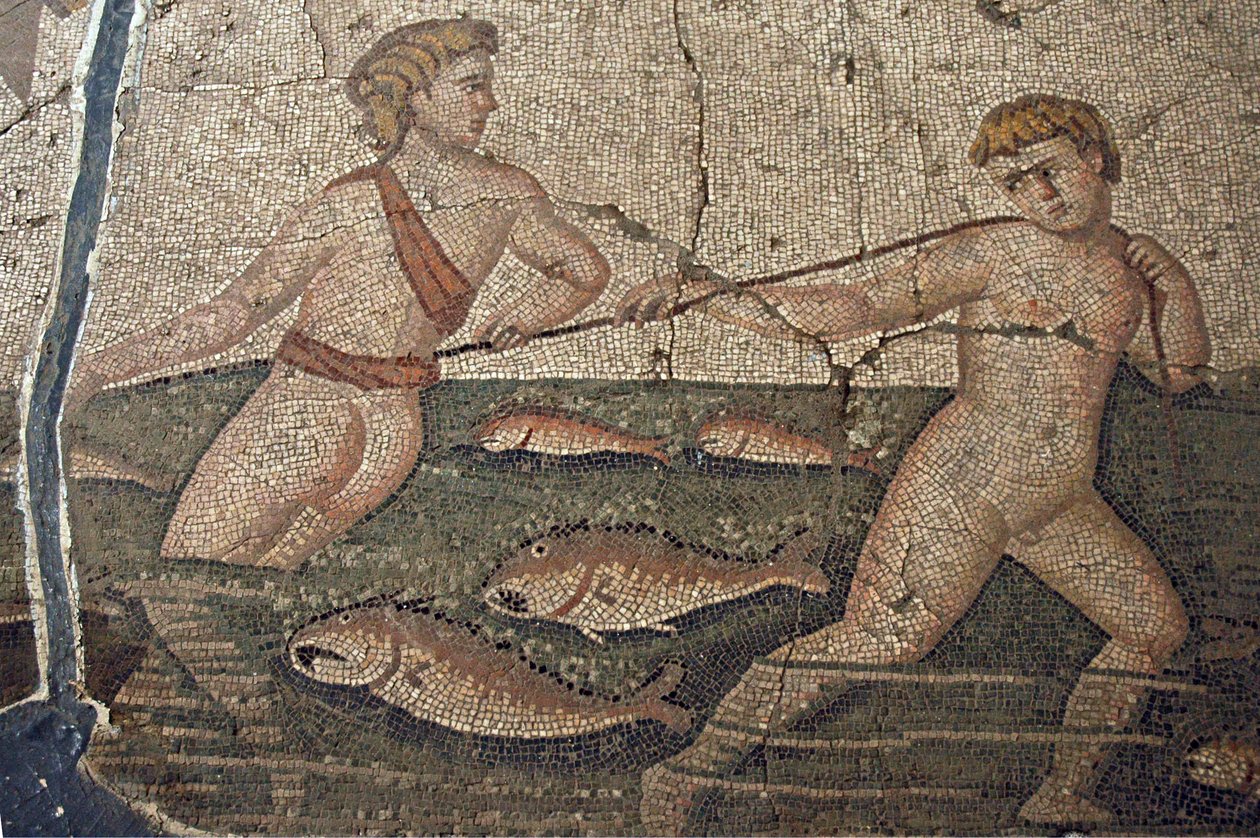 Pêcheurs nus de la mosaïque de Thalassa la Mer, de Harbiye, Hatay (mosaïque) - Roman