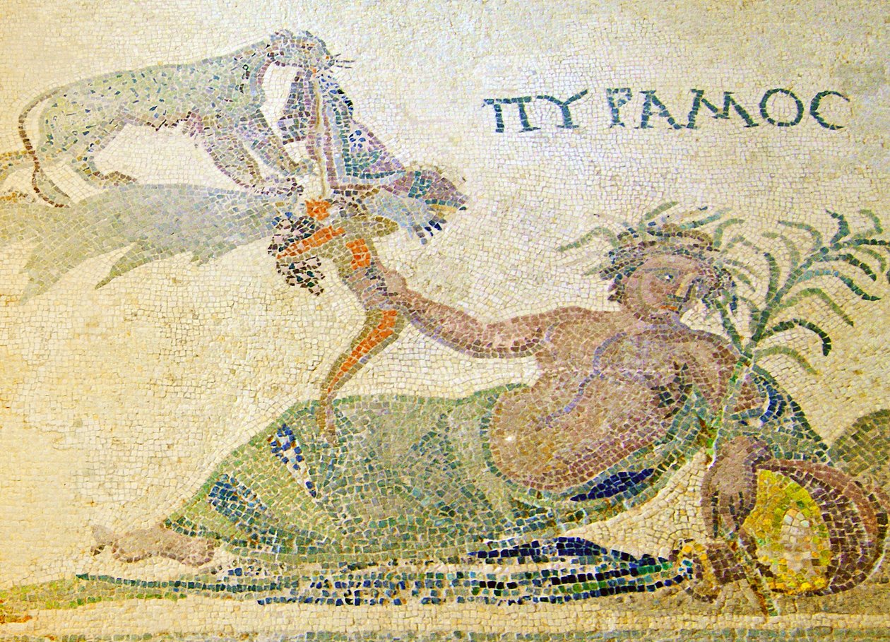 Pyrame et Thisbé, (détail) de Pyrame et du léopard, Maison de Dionysos, Paphos, Chypre mosaïque - Roman