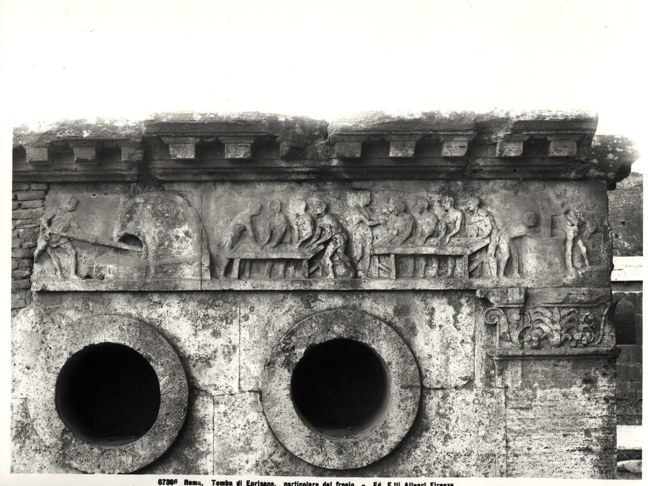 Relief de la frise représentant le processus de fabrication du pain, c.30 av. J.-C. (détail) - Roman