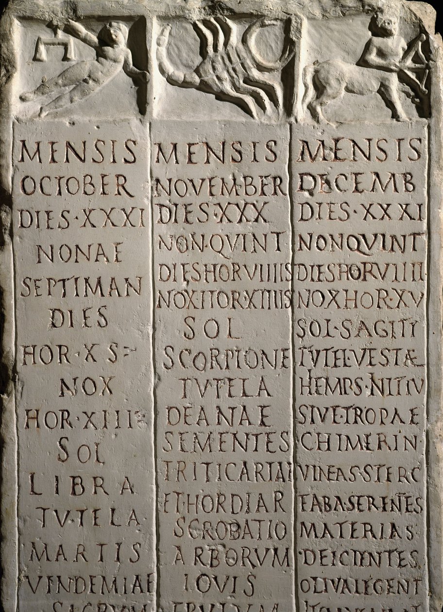 Calendrier du Champ de Mars indiquant les mois et les signes du zodiaque - Roman