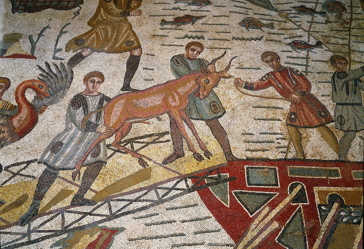 Art romain : détail de la mosaïque « La grande chasse » - Roman