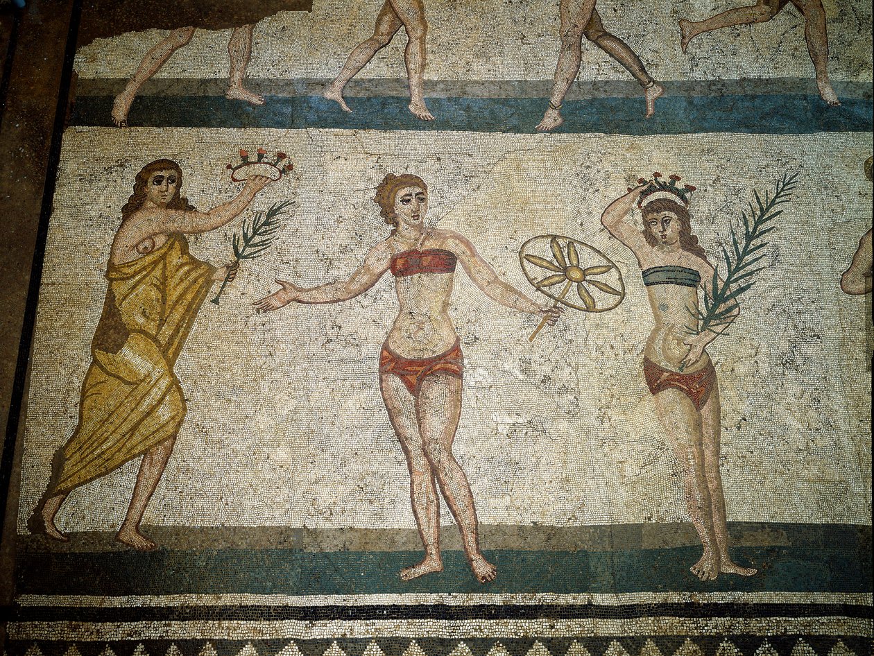 Art romain : jeunes Romains pratiquant des exercices physiques (détail) - Roman