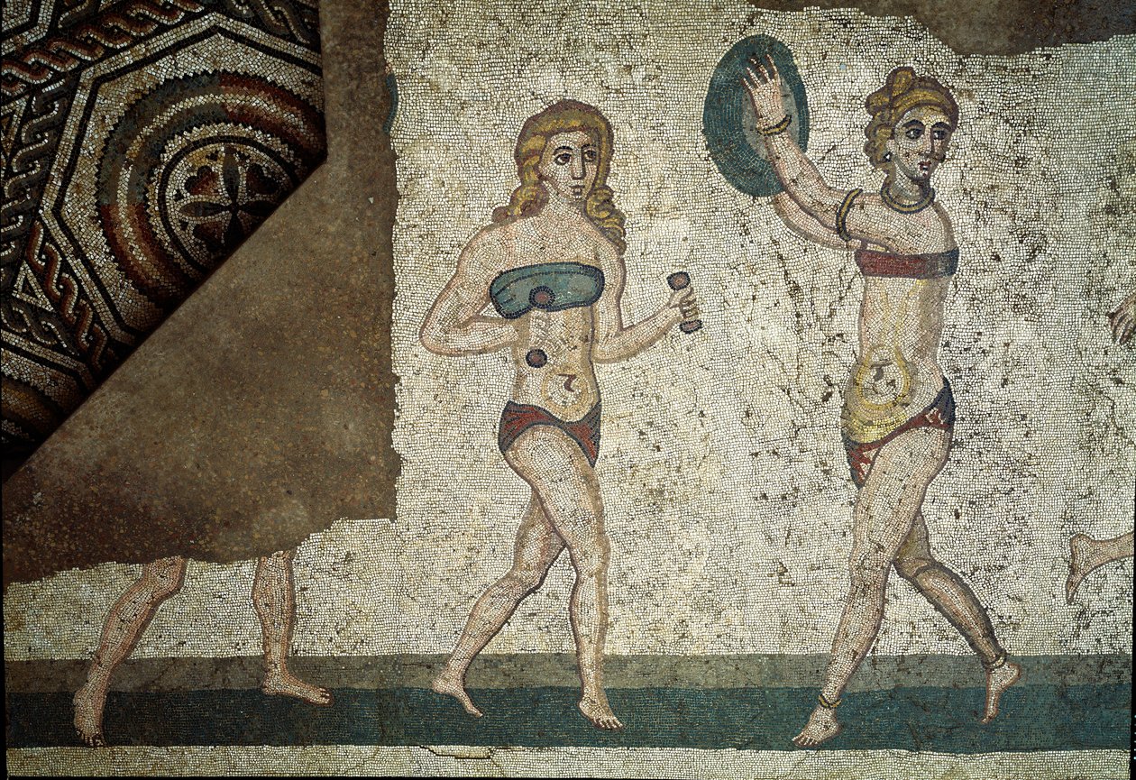 Art romain : jeunes Romains pratiquant des exercices physiques - Roman